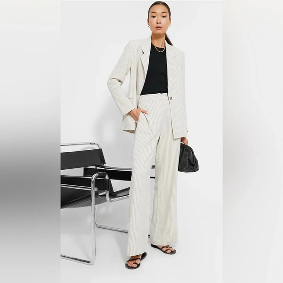 Tuckernuck Natural Stripe High Waist Wide Leg Linen Blend Faris Pants Sz 10 NWT - Picture 11 of 13